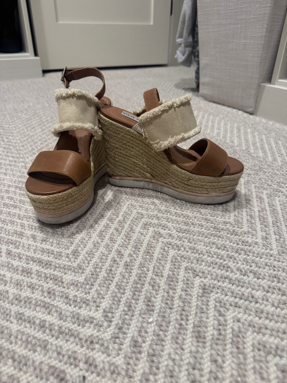 Steve Madden Brown and Cream Espadrille Wedge Sandals
